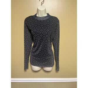 Girl With Curves Women's Small Gray/Black Geo Print Long Sleeve Mesh Top